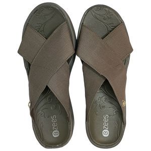 BZees Desire Slides Womens Size 7.5 Taupe Gray Slip On Wedge Criss Cross Sandals